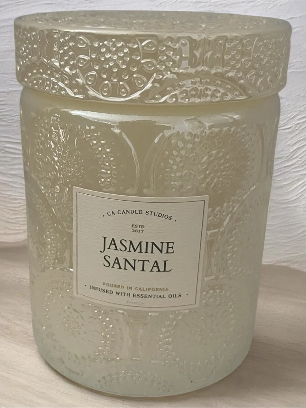CA Candle Studios Jasmine Santal Scented Candle 9.2 oz/Embossed Glass Jar